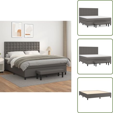 The Living Store Boxspringbett mit Matratze Grau 160x200 cm Kunstleder - Kunstlederbett
