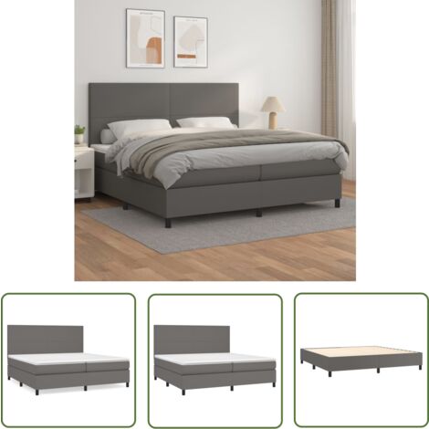 The Living Store Boxspringbett mit Matratze Grau 200x200 cm Kunstleder - Boxspringbett - Betten - Doppelbett - Luxusbett - Kunstlederbett
