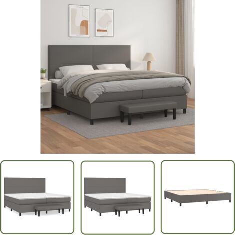 The Living Store Boxspringbett mit Matratze Grau 200x200 cm Kunstleder - Boxspringbett - Betten - Doppelbett - Luxusbett - Kunstlederbett