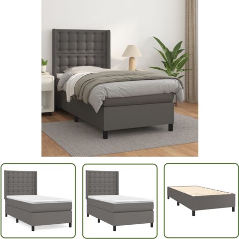 The Living Store Boxspringbett mit Matratze Grau 90x190 cm Kunstleder - Boxspringbett - Betten - Doppelbett - Kunstlederbett - Graues Bett