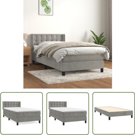 The Living Store Boxspringbett mit Matratze Hellgrau 100x200 cm Samt - Samtbett - Boxspringbett - Doppelbett - Bettenrahmen - Hochwertiges Bett