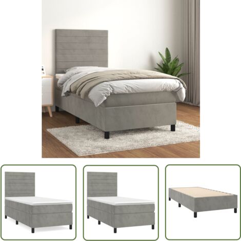 The Living Store Boxspringbett mit Matratze Hellgrau 100x200 cm Samt - Samtbett - Boxspringbett - Doppelbett - Bettenrahmen - Hochwertiges Bett