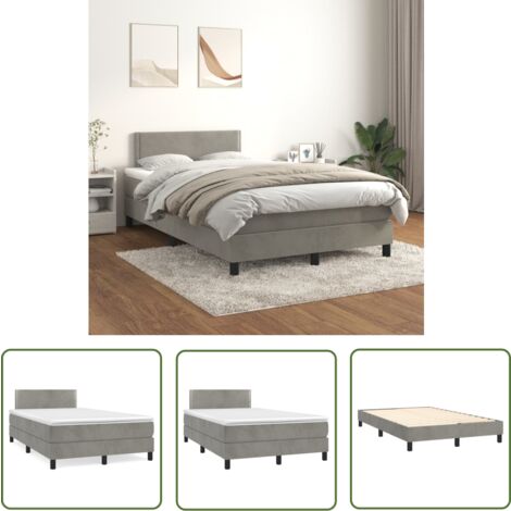 The Living Store Boxspringbett mit Matratze Hellgrau 120x200 cm Samt - Samtbett - Boxspringbett - Doppelbett - Schlafzimmermöbel - Luxusbett
