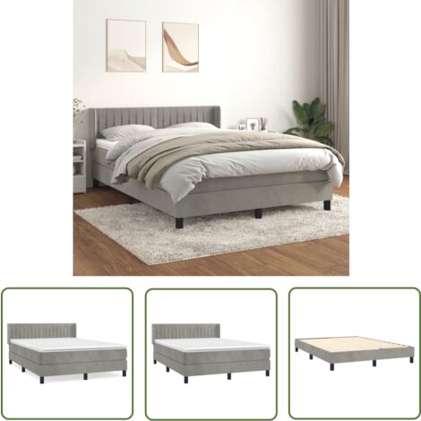 The Living Store Boxspringbett mit Matratze Hellgrau 140x190 cm Samt - Samtbett - Boxspringbett - Doppelbett - Schlafzimmermöbel - Luxusbett
