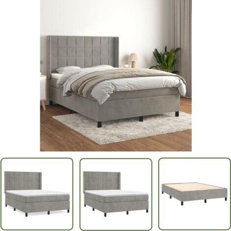 The Living Store Boxspringbett mit Matratze Hellgrau 140x190 cm Samt - Samtbett - Boxspringbett - Doppelbett - Schlafzimmermöbel - Luxusbett