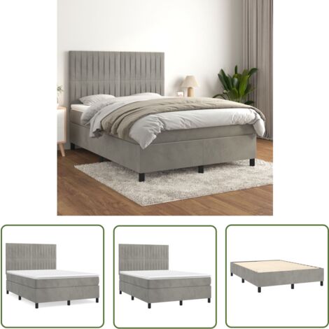 The Living Store Boxspringbett mit Matratze Hellgrau 140x190 cm Samt - Samtbett - Boxspringbett - Doppelbett - Schlafzimmermöbel - Luxusbett