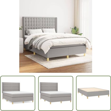 The Living Store Boxspringbett mit Matratze Hellgrau 140x190 cm Stoff - Boxspringbett - Doppelbett - Bettenrahmen - Lattenrost - Matratze