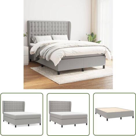 The Living Store Boxspringbett mit Matratze Hellgrau 140x190 cm Stoff - Boxspringbett - Doppelbett - Bettenrahmen - Lattenrost - Matratze
