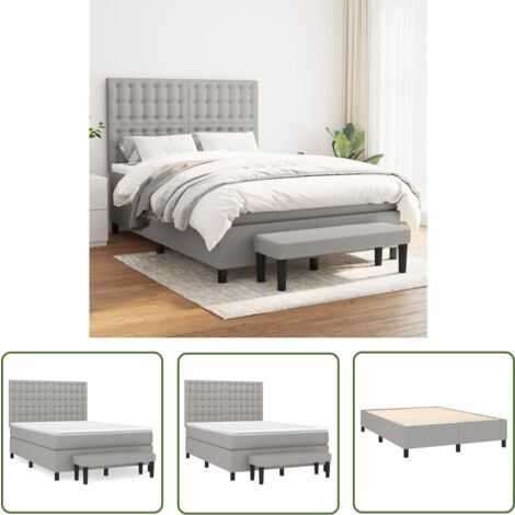 The Living Store Boxspringbett mit Matratze Hellgrau 140x190 cm Stoff - Boxspringbett - Doppelbett - Bettenrahmen - Schlafsofa - Wohnraumgestaltung