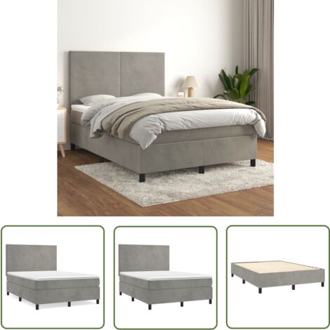 The Living Store Boxspringbett mit Matratze Hellgrau 140x200 cm Samt - Boxspringbett - Samtbett - Doppelbett - Hochwertige Matratze - Liegekomfort