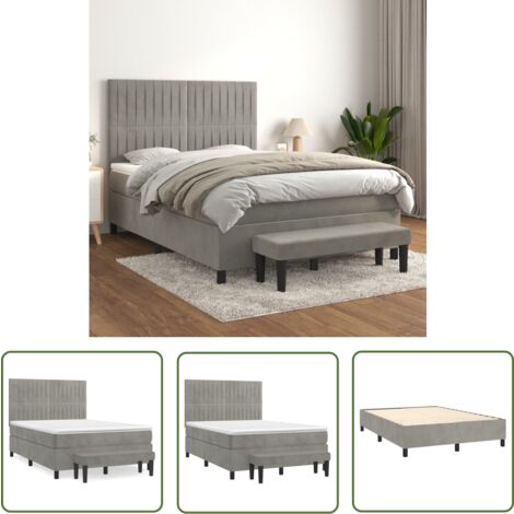 The Living Store Boxspringbett mit Matratze Hellgrau 140x200 cm Samt - Samtbett - Boxspringbett - Doppelbett - Bettauflage - Schlafsystem