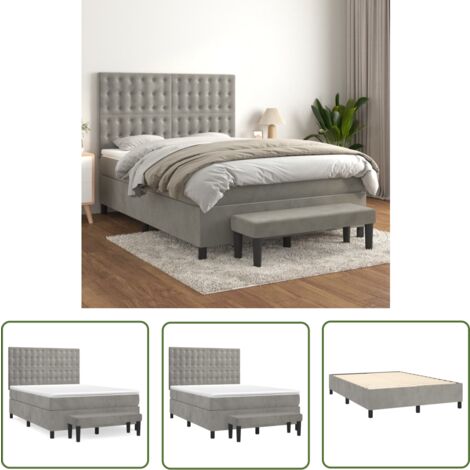 The Living Store Boxspringbett mit Matratze Hellgrau 140x200 cm Samt - Samtbett - Boxspringbett - Doppelbett - Schlafzimmermöbel - Luxusbett