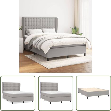 The Living Store Boxspringbett mit Matratze Hellgrau 140x200 cm Stoff - Boxspringbett - Doppelbett - Bettenrahmen - Lattenrost - Matratze