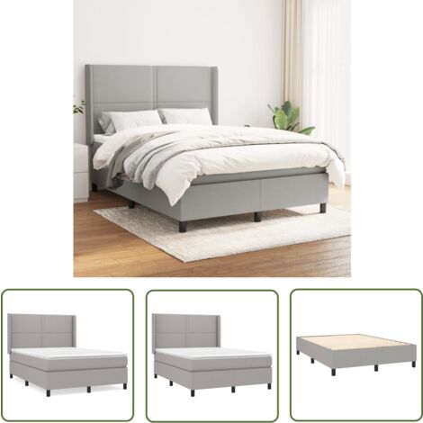 The Living Store Boxspringbett mit Matratze Hellgrau 140x200 cm Stoff - Boxspringbett - Doppelbett - Bettenrahmen - Lattenrost - Matratze