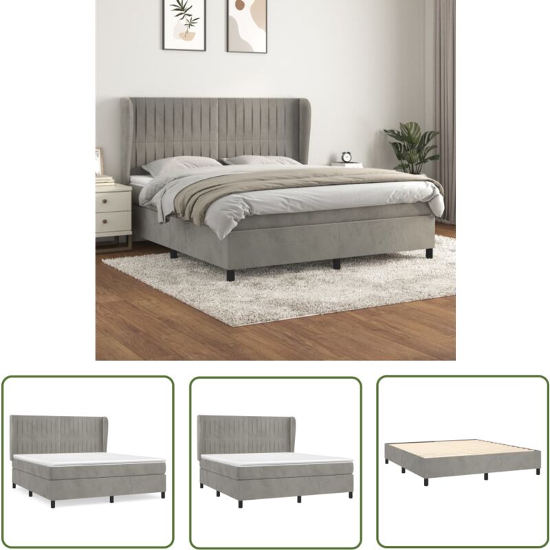 The Living Store - Boxspringbett Mit Matratze Hellgrau 160x200 Cm Samt - Samtbett - Boxspringbett - Doppelbett - Schlafzimmermöbel - Luxusbett