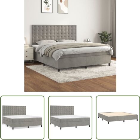 The Living Store Boxspringbett mit Matratze Hellgrau 160x200 cm Samt - Boxspringbett - Samtbett - Doppelbett - Bett Mit Kopfteil - Hochwertige Matratze