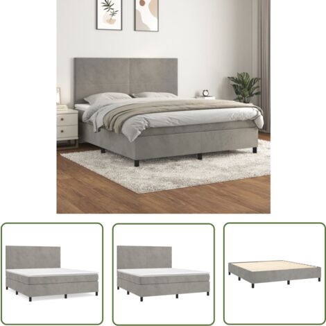 The Living Store Boxspringbett mit Matratze Hellgrau 160x200 cm Samt - Boxspringbett - Samtbett - Doppelbett - Hellgraues Bett - Bett Mit Kopfteil