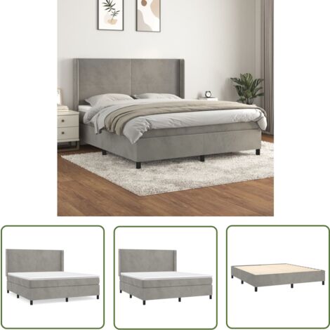 The Living Store Boxspringbett mit Matratze Hellgrau 160x200 cm Samt - Samtbett - Boxspringbett - Doppelbett - Bettauflage - Matratze