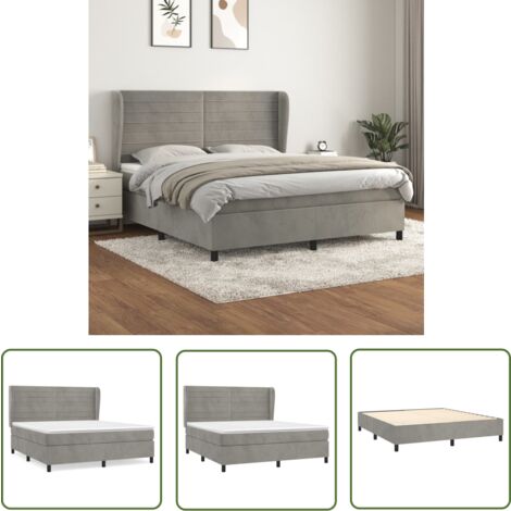 The Living Store Boxspringbett mit Matratze Hellgrau 160x200 cm Samt - Samtbett - Boxspringbett - Doppelbett - Bettenrahmen - Hochwertiges Bett