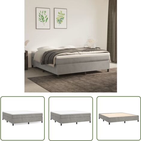The Living Store Boxspringbett mit Matratze Hellgrau 160x200 cm Samt - Samtbett - Boxspringbett - Doppelbett - Bettenrahmen - Luxusbett