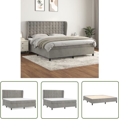 The Living Store Boxspringbett mit Matratze Hellgrau 160x200 cm Samt - Samtbett - Boxspringbett - Doppelbett - Schlafzimmermöbel - Luxusbett