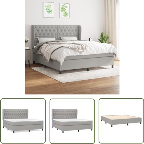 The Living Store Boxspringbett mit Matratze Hellgrau 160x200 cm Stoff - Boxspringbett - Doppelbett - Bettenrahmen - Lattenrost - Matratze