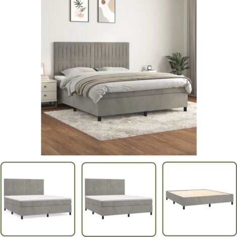The Living Store Boxspringbett mit Matratze Hellgrau 180x200 cm Samt - Boxspringbett - Samtbett - Doppelbett - Himmelbett - Bett Mit Matratze