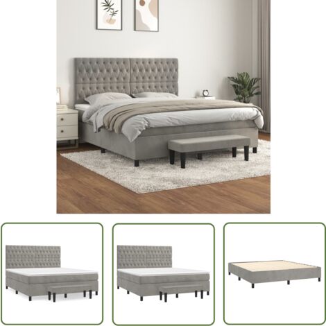 The Living Store Boxspringbett mit Matratze Hellgrau 180x200 cm Samt - Samtbett - Boxspringbett - Doppelbett - Schlafzimmermöbel - Luxusbett