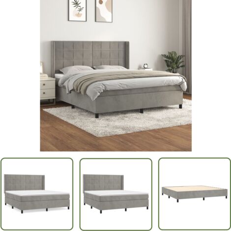 The Living Store Boxspringbett mit Matratze Hellgrau 180x200 cm Samt - Samtbett - Boxspringbett - Doppelbett - Schlafzimmermöbel - Luxusbett