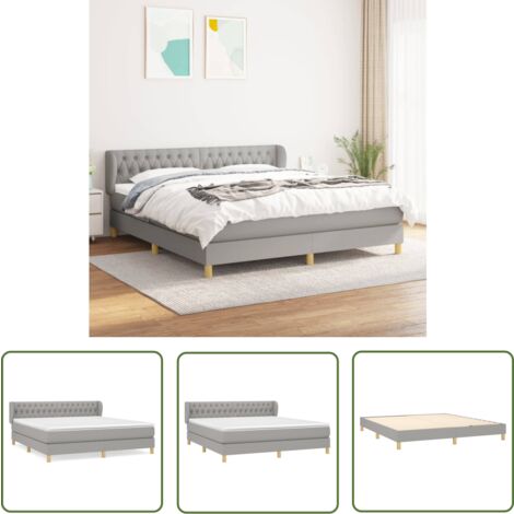The Living Store Boxspringbett mit Matratze Hellgrau 180x200 cm Stoff - Boxspringbett - Doppelbett - Bettenrahmen - Lattenrost - Matratze