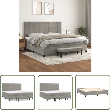 The Living Store Boxspringbett mit Matratze Hellgrau 200x200 cm Samt - Samtbett - Boxspringbett - Doppelbett - Bettauflage - Luxusbett