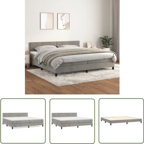 The Living Store Boxspringbett mit Matratze Hellgrau 200x200 cm Samt - Samtbett - Boxspringbett - Doppelbett - Hochwertiges Bett - Bequemes Bett