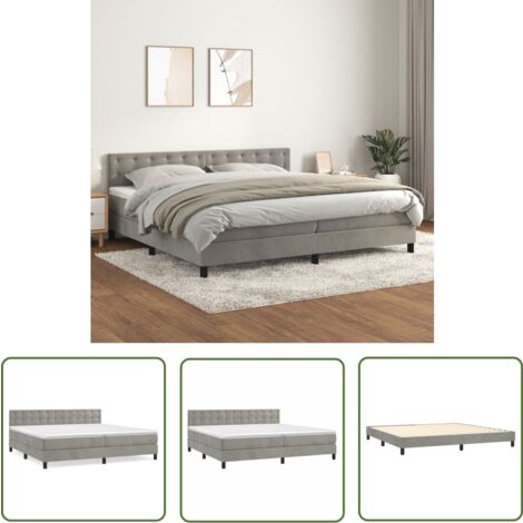 The Living Store Boxspringbett mit Matratze Hellgrau 200x200 cm Samt - Samtbett - Boxspringbett - Doppelbett - Hochwertiges Bett - Bettsofa