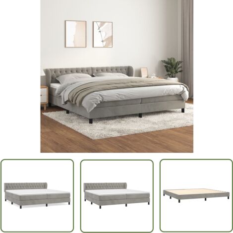 The Living Store Boxspringbett mit Matratze Hellgrau 200x200 cm Samt - Samtbett - Boxspringbett - Doppelbett - Luxusbett - Bettauflage