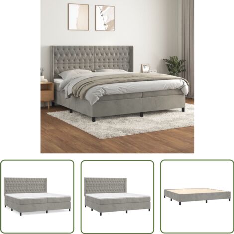 The Living Store Boxspringbett mit Matratze Hellgrau 200x200 cm Samt - Samtbett - Boxspringbett - Doppelbett - Luxusbett - Schlafzimmermöbel