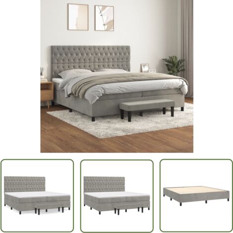 The Living Store Boxspringbett mit Matratze Hellgrau 200x200 cm Samt - Samtbett - Boxspringbett - Doppelbett - Luxusbett - Schlafzimmermöbel