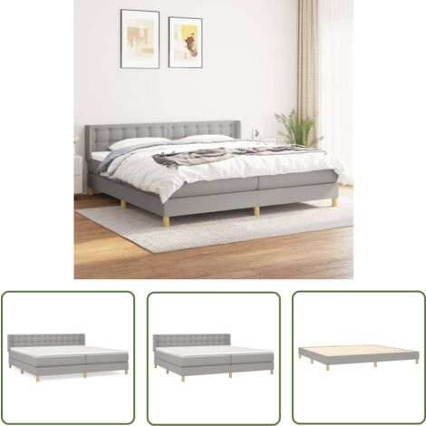 The Living Store Boxspringbett mit Matratze Hellgrau 200x200 cm Stoff - Boxspringbett - Doppelbett - Bettenrahmen - Lattenrost - Matratze