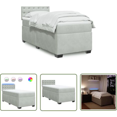 The Living Store Boxspringbett mit Matratze Hellgrau 80x200 cm Samt - Boxspringbett - Doppelbett - Samtbett - Luxusbett - Schlafsystem