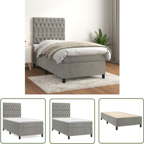 The Living Store Boxspringbett mit Matratze Hellgrau 90x190 cm Samt - Boxspringbett - Samtbett - Doppelbett - Bett Mit Kopfteil - Hellgraues Bett