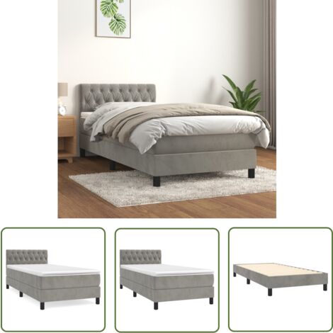 The Living Store Boxspringbett mit Matratze Hellgrau 90x190 cm Samt - Samtbett - Boxspringbett - Doppelbett - Schlafzimmermöbel - Bett Mit Kopfteil