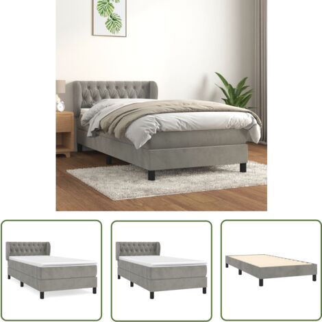 The Living Store Boxspringbett mit Matratze Hellgrau 90x190 cm Samt - Samtbett - Boxspringbett - Doppelbett - Schlafzimmermöbel - Luxusbett