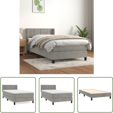 The Living Store Boxspringbett mit Matratze Hellgrau 90x190 cm Samt - Samtbett - Boxspringbett - Doppelbett - Schlafzimmermöbel - Luxusbett