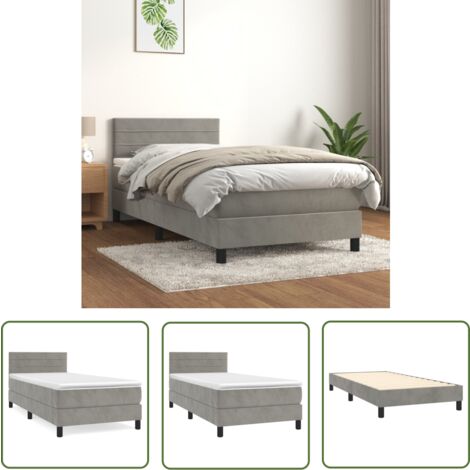 The Living Store Boxspringbett mit Matratze Hellgrau 90x200 cm Samt - Samtbett - Boxspringbett - Doppelbett - Schlafzimmermöbel - Luxusbett