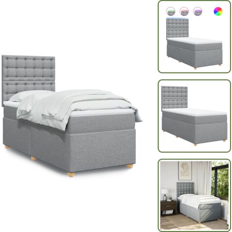 The Living Store Boxspringbett mit Matratze Hellgrau 90x200 cm Stoff - Boxspringbett - Doppelbett - Bettenrahmen - Lattenrost - Matratze