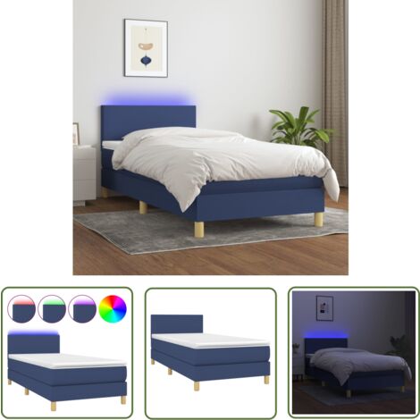 The Living Store Boxspringbett mit Matratze & LED Blau 100x200 cm Stoff - Boxspringbett - Betten - Schlafräume - Blau - LED Beleuchtung