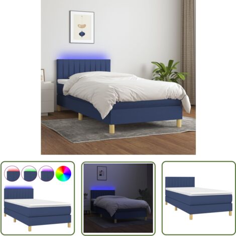 The Living Store Boxspringbett mit Matratze & LED Blau 100x200 cm Stoff - Boxspringbett - Betten - Schlafräume - Blau - LED Beleuchtung