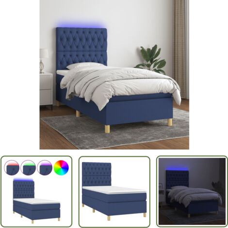 The Living Store Boxspringbett mit Matratze & LED Blau 100x200 cm Stoff - Boxspringbett - Doppelbett - Schlafsystem - Lattenrost - Bettsofa
