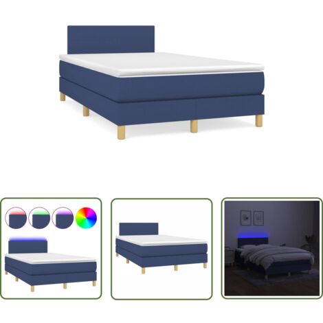 The Living Store Boxspringbett mit Matratze & LED Blau 120x190 cm Stoff - Boxspringbett - Schlafsystem - Doppelbett - Bettenrahmen - Lattenrost
