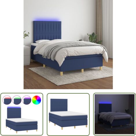 The Living Store Boxspringbett mit Matratze & LED Blau 120x200 cm Stoff - Boxspringbett - Doppelbett - Schlafsofa - Bettenrahmen - Lattenrost