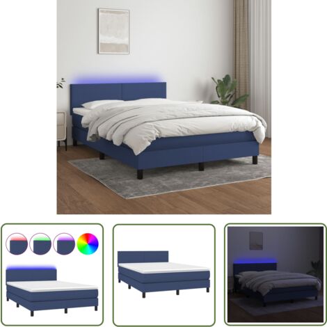 The Living Store Boxspringbett mit Matratze & LED Blau 140x190 cm Stoff - Boxspringbett - Betten - Schlafräume - LED Beleuchtung - Matratze